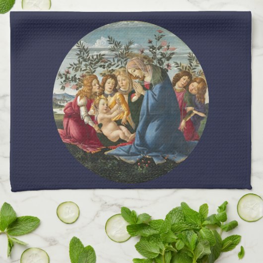 Linge De Cuisine Madone adorant l'Enfant avec 5 Anges Botticelli (Plié)