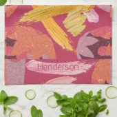 Linge De Cuisine Magenta et Abstrait or vibrants (Plié)