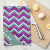 Linge De Cuisine Magenta Foil et Turquoise ZigZag Motif (Quart Plié)