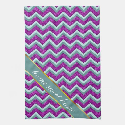 Linge De Cuisine Magenta Foil et Turquoise ZigZag Motif (Vertical)
