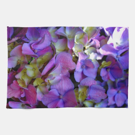 Linge De Cuisine Magenta Purple bleu jaune Hydrangeas fleurs (Horizontal)