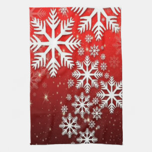 Linge De Cuisine Magnifique motif de flocon de neige blanc Rouge No