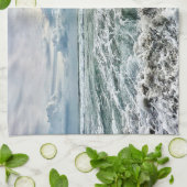 Linge De Cuisine magnifique scène de plage avec vagues écrasantes (Plié)