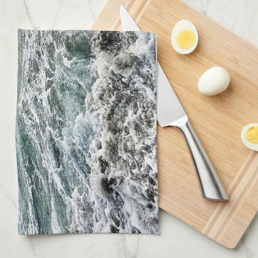 Linge De Cuisine magnifique scène de plage avec vagues écrasantes (Quart Plié)