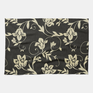 Linge De Cuisine Magnifique Vintage noir et crème floral, Damas