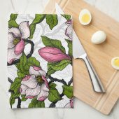 Linge De Cuisine Magnolia en floraison et tireur (Quart Plié)