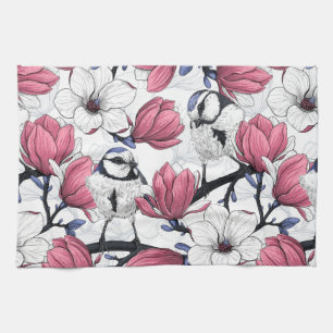 Linge De Cuisine Magnolia rose et métis bleu