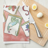 Linge De Cuisine Mahjong pêche (Quart Plié)