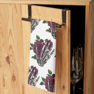 Linge De Cuisine Main de squelette floral burgundy gothique