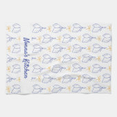 Linge De Cuisine Main personnalisée dessinée citrons bleu italien (Horizontal)