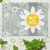 Linge De Cuisine Maisée sur Gris cendré; Grandeur grise (Plié)