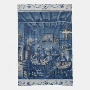 Linge De Cuisine Maison de café de Boston MA 1700 en bleu de Delft
