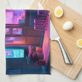 Linge De Cuisine Maison de café néon coréenne LoFi Art (Quart Plié)