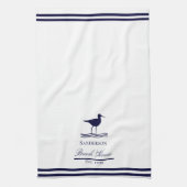 Linge De Cuisine Maison de plage moderne Blanc Marine Bleu Sandpipe (Vertical)