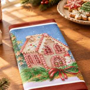 Linge De Cuisine Maison en pain d'épices de Noël Aquarelle