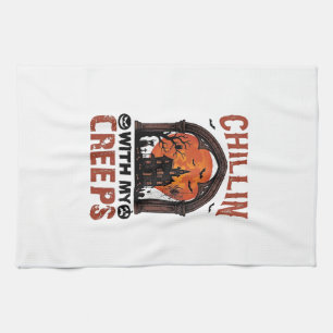Linge De Cuisine Maison hantée Halloween Chillin Creeps Lune Orange