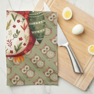 Linge De Cuisine Maisonnette en patchwork d'art populaire chouette