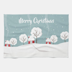 Linge De Cuisine Maisons de neige et arbres Noël