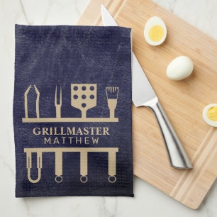 Linge De Cuisine Maître de grill outils de BBQ en cuir navy classiq