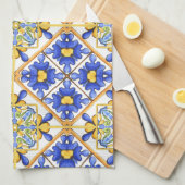 Linge De Cuisine Majolica, tuiles méditerranéennes, (Quart Plié)