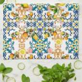 Linge De Cuisine Majolica, tuiles siciliennes, citrons agrumes (Plié)