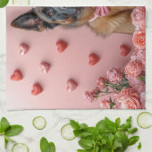 Linge De Cuisine Malinois belge avec des roses - Saint-Valentin  (Plié)