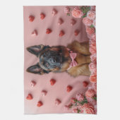 Linge De Cuisine Malinois belge avec des roses - Saint-Valentin  (Vertical)