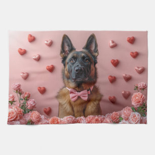 Linge De Cuisine Malinois belge avec Rose - Saint Valentin