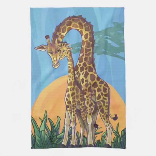 Linge De Cuisine Maman et bébé de girafe (Vertical)