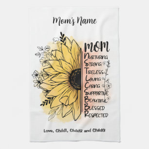 Linge De Cuisine Maman Mots Personnalisé Dahlia Flower Kids Nom de 