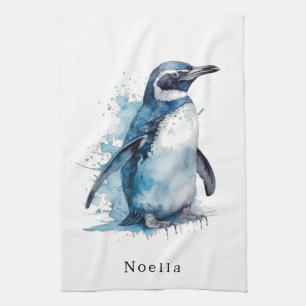 Linge De Cuisine Manchot aquarelle azur arctique, personnalisé