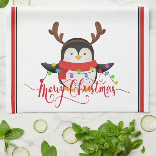 Linge De Cuisine Manchot de Noël (Plié)