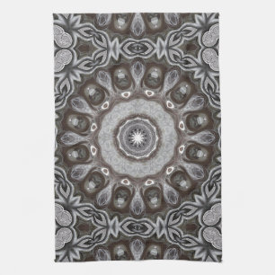 Linge De Cuisine Mandala à motif kaléidoscope marron et argent