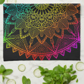 Linge De Cuisine Mandala Arc-en-ciel noir (Plié)