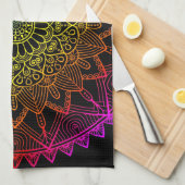 Linge De Cuisine Mandala Arc-en-ciel noir (Quart Plié)