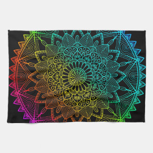 Linge De Cuisine Mandala Arc-en-ciel noir