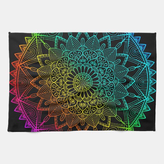 Linge De Cuisine Mandala Arc-en-ciel noir (Horizontal)