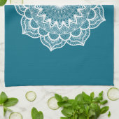 Linge De Cuisine Mandala blanc sur fond bleu (Plié)
