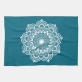 Linge De Cuisine Mandala blanc sur fond bleu (Horizontal)
