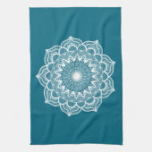 Linge De Cuisine Mandala blanc sur fond bleu (Vertical)
