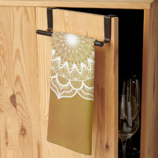 Linge De Cuisine Mandala blanc sur fond doré