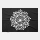 Linge De Cuisine Mandala blanc sur fond noir (Horizontal)