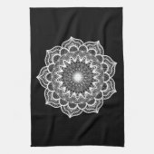 Linge De Cuisine Mandala blanc sur fond noir (Vertical)