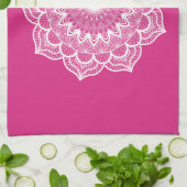 Linge De Cuisine Mandala blanc sur fond rose (Plié)
