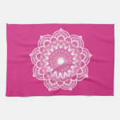 Linge De Cuisine Mandala blanc sur fond rose (Horizontal)