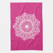 Linge De Cuisine Mandala blanc sur fond rose (Vertical)