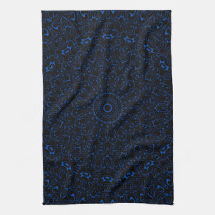 Linge De Cuisine Mandala bleu cobalt à symétrie complexe
