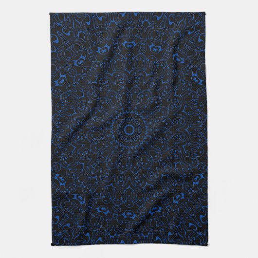 Linge De Cuisine Mandala bleu cobalt à symétrie complexe (Vertical)
