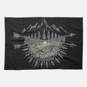 Linge De Cuisine Mandala de chaîne de montagne de lune et de ciel