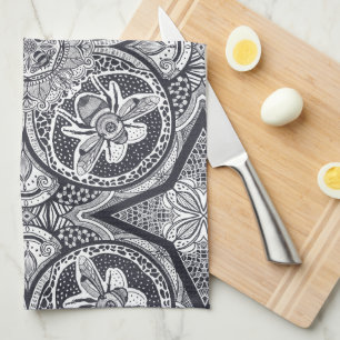 Linge De Cuisine Mandala de l'abeille mignonne dessiné à la main